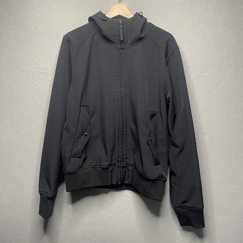 Members Only Black Hooded Jacket Mens Size L Zip Front & Pockets